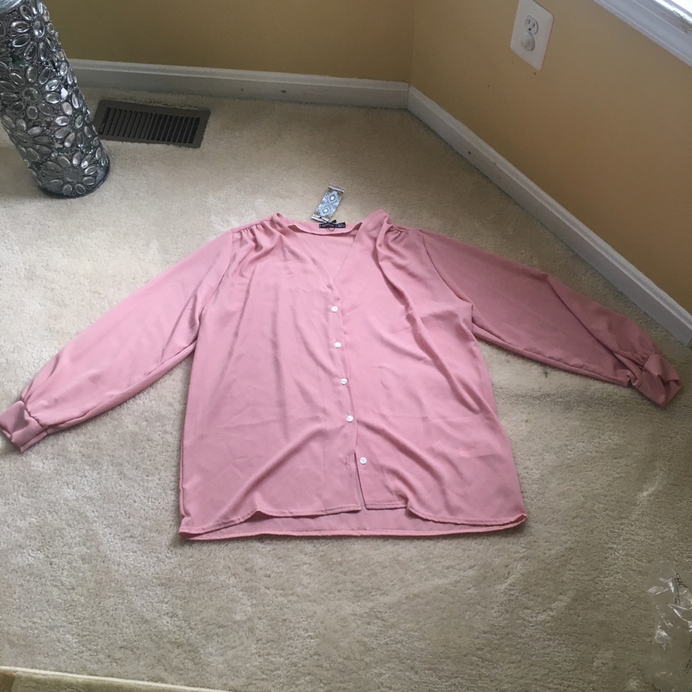 Plus Woven Button Through Collarless Shirt